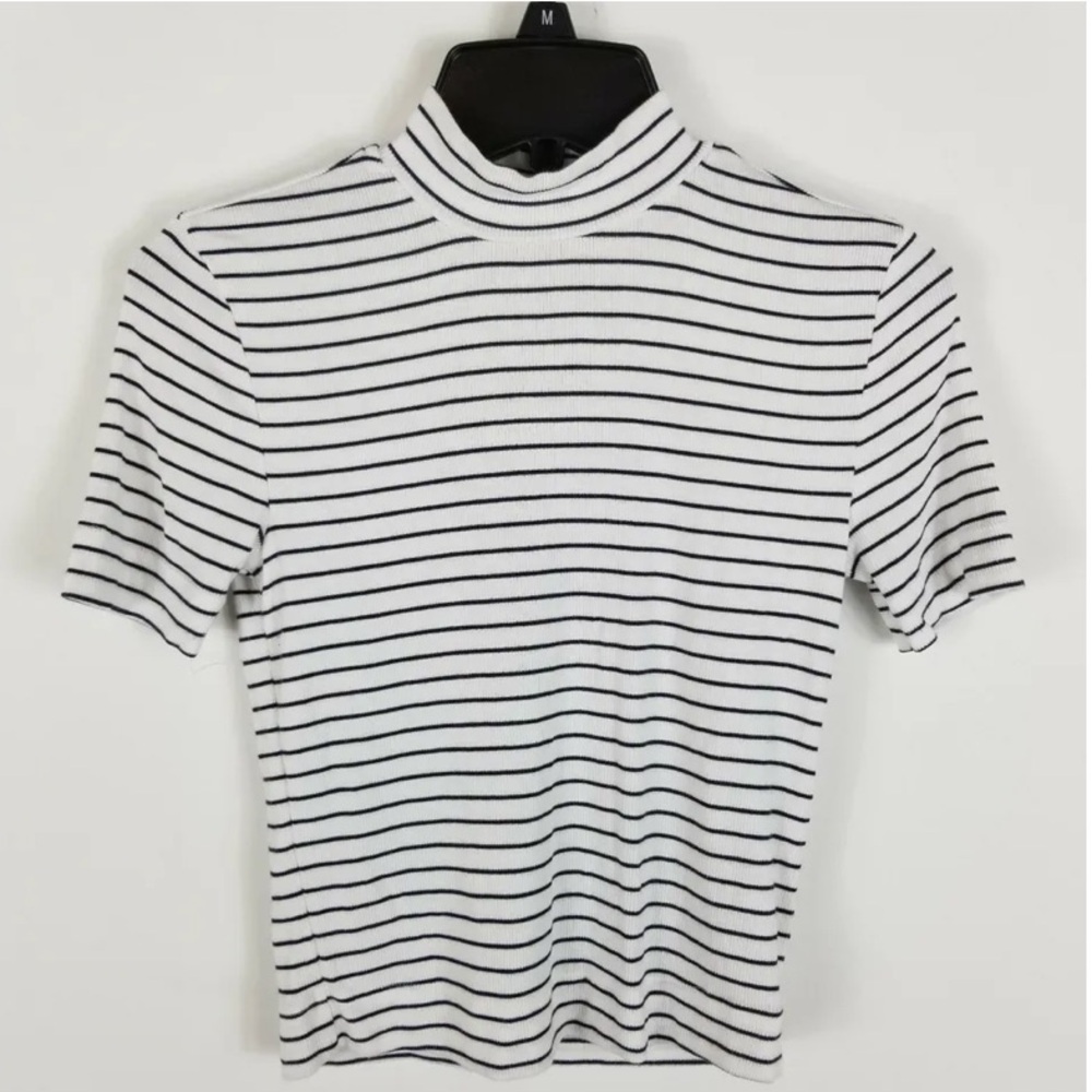 Babaton Mock Neck Striped Short Sleeve Top